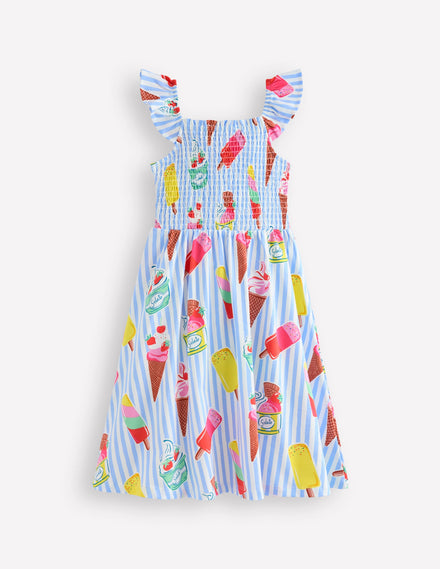 Willa Shirred Jersey Dress-Vintage Blue Ice Cream Stripe