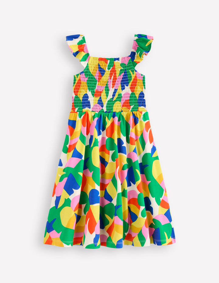 Willa Shirred Jersey Dress-Multi Abstract Palm