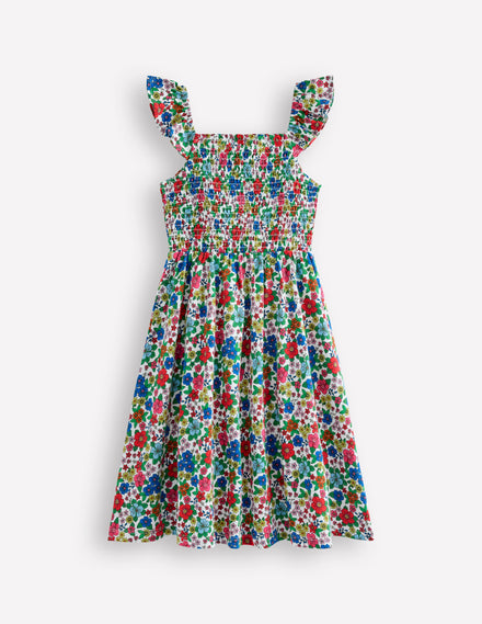 Shirred Jersey Dress-Multi Holiday Flowerbed