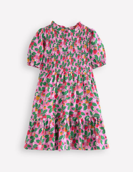 Aurora Shirred Twirly Dress-Cosmos Pink Strawberry Patch