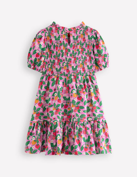 Aurora Shirred Twirly Dress-Cosmos Pink Strawberry Patch