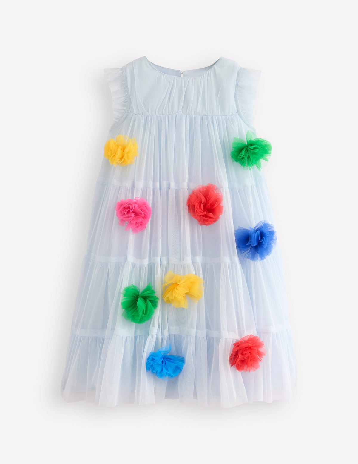 Rainbow Ombre Tulle Dress-Blue Multi Pom - Image 1