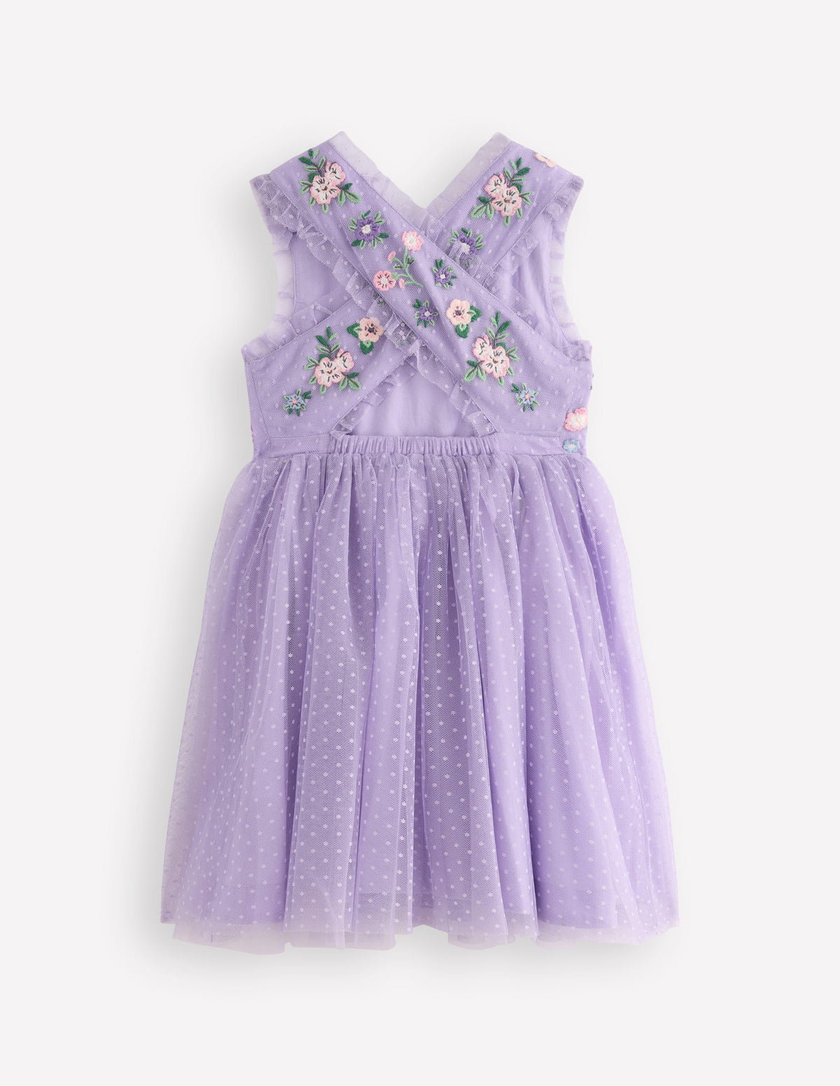 Tulle Cross-Back Dress-Lilac Floral Embroidery - Image 2