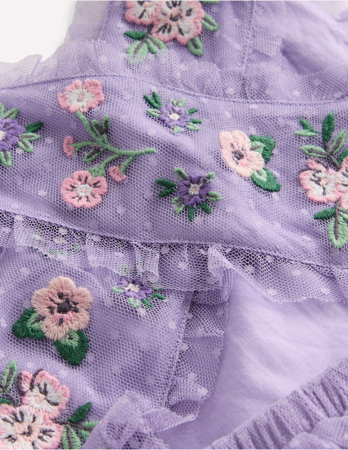 Tulle Cross-Back Dress-Lilac Floral Embroidery - Image 3
