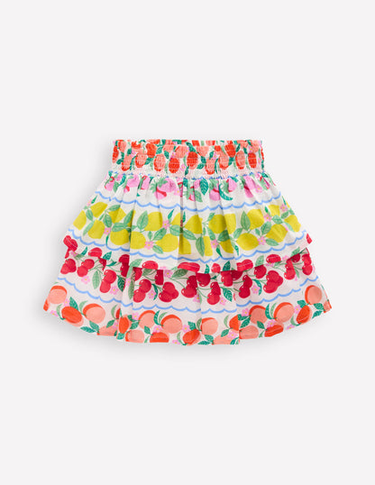 Tiered Woven Skirt-Rainbow Fruit Stripe