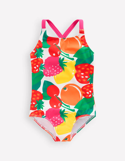 Cross-Back Printed Swimsuit-Multi Giant Fruit