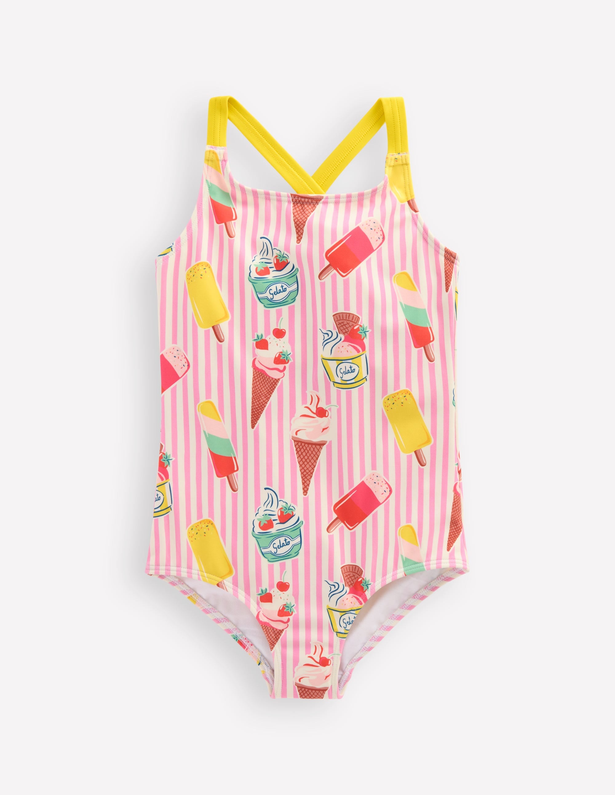 Cross-back Printed Swimsuit-Vintage Pink Ice Cream Stripe - Image 1