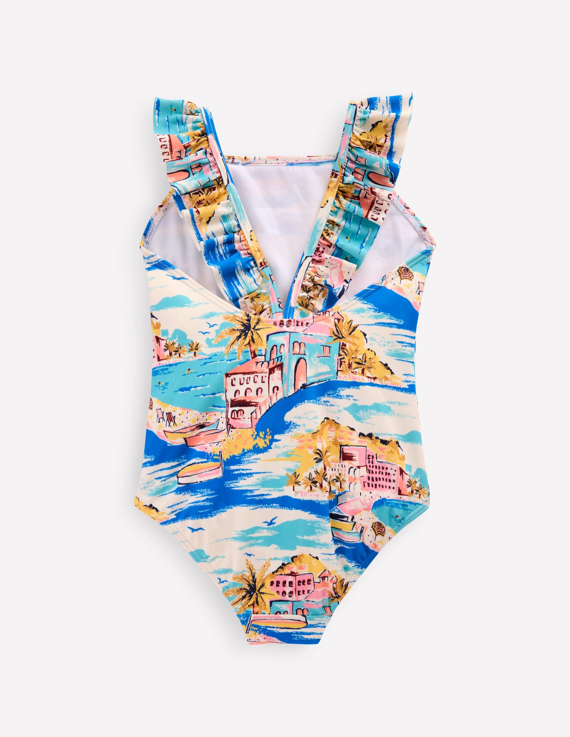 Hallie Frill Strap Swimsuit-Multi Coastal Scene-2