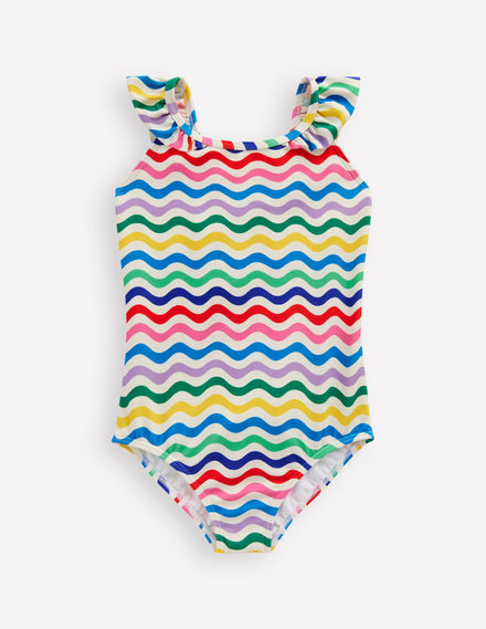 Hallie Frill Strap Swimsuit-Multi Mini Wave