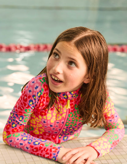 Long-Sleeved Swimsuit-Pink Rainbow Leopard-1