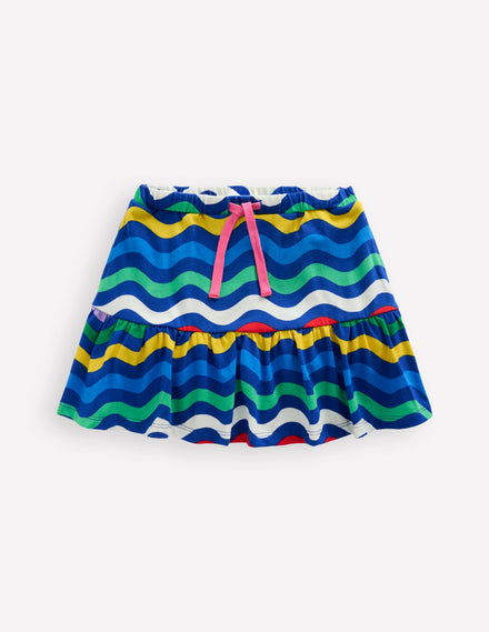 Tiered Jersey Skort-Bright Blue Wave Stripe