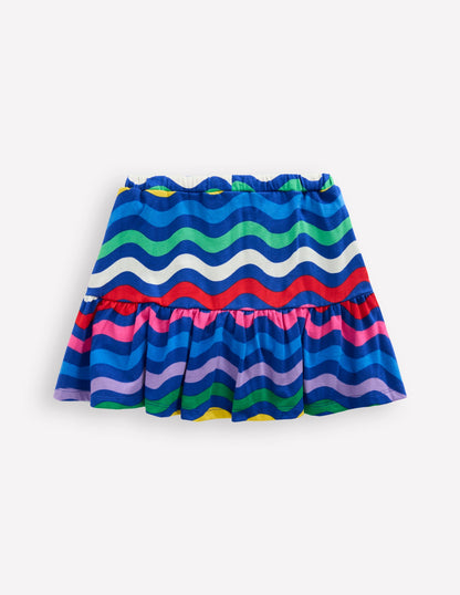 Tiered Jersey Skort-Bright Blue Wave Stripe