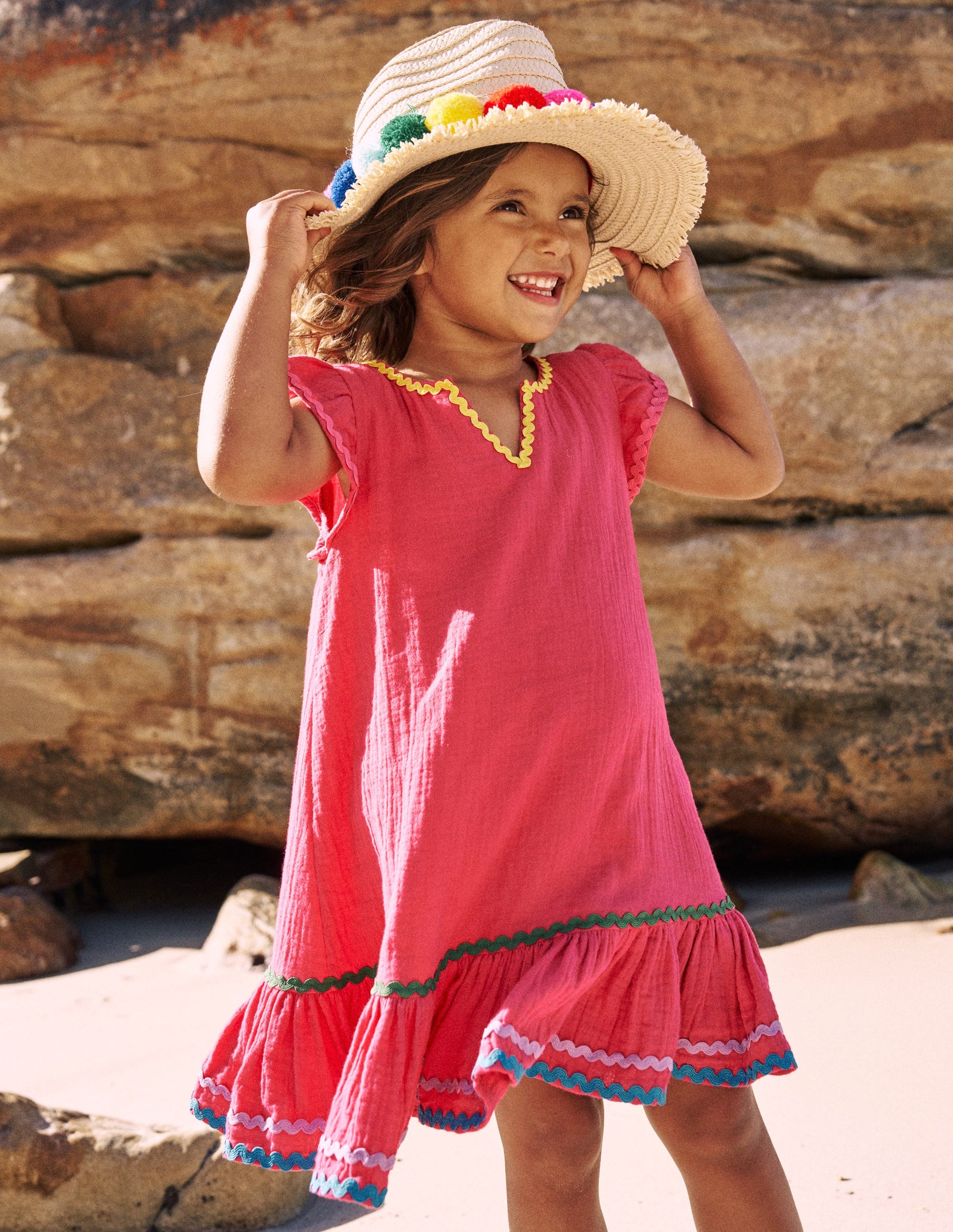 Emmy Woven Beach Dress-Raspberry Pink-1