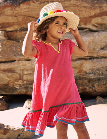 Emmy Woven Beach Dress-Raspberry Pink-1