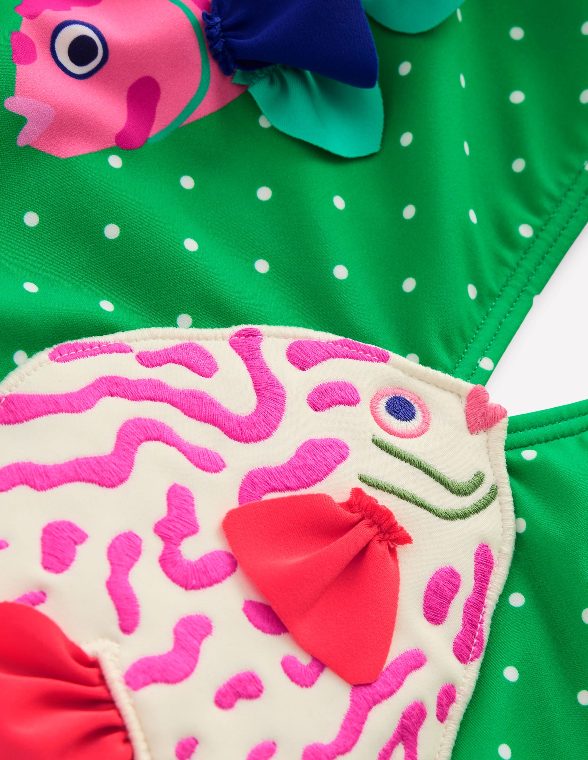 Lettice Cut Out Swimsuit-Bright Green Pin Spot Fish - Image 3