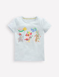 Puff Sleeve Applique Top-Cloud Blue Animals