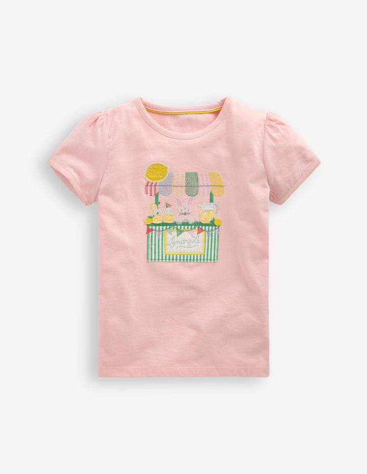 Puff Sleeve Applique Top-Chalk Pink Lemonade Bunny
