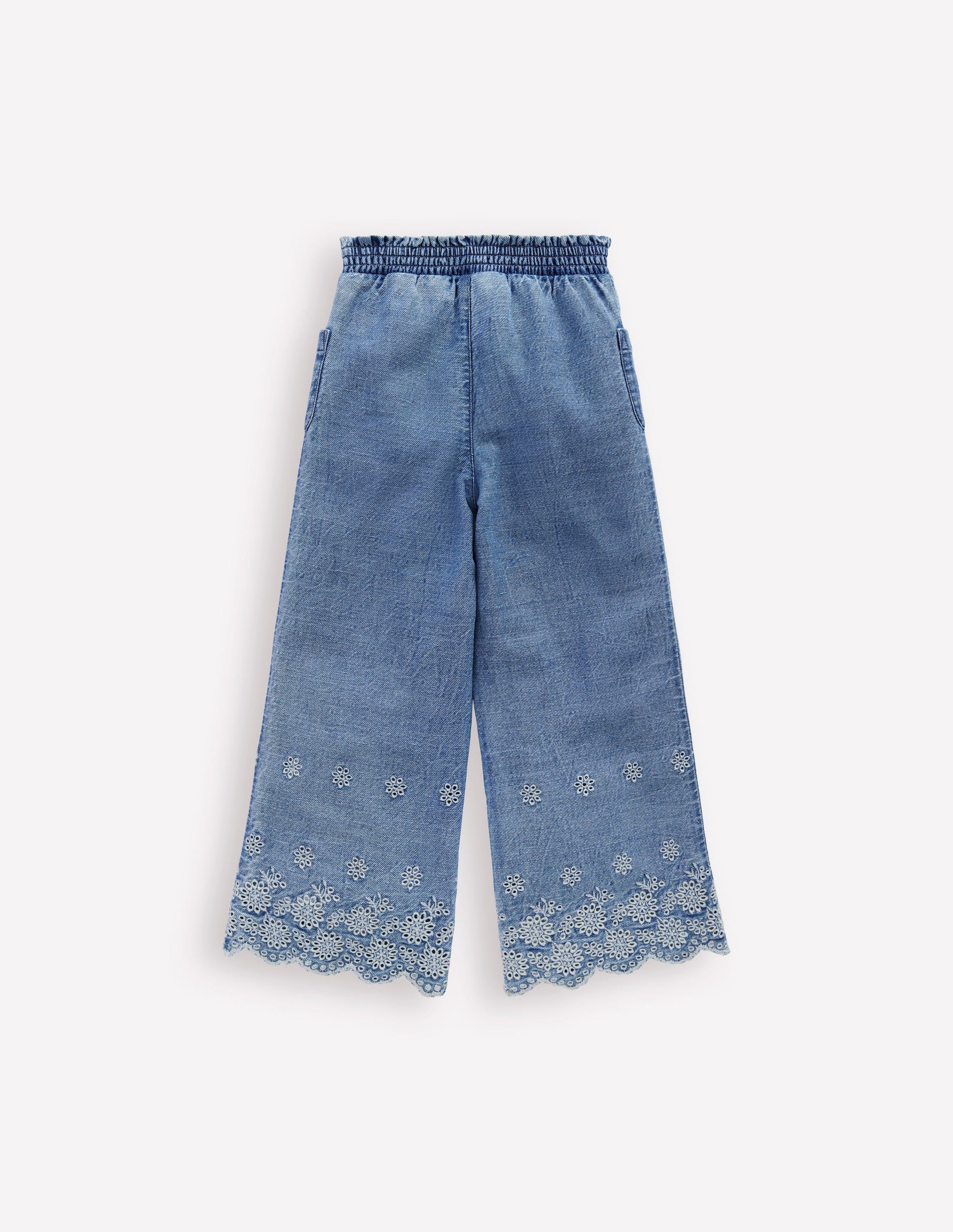Broderie Hem Trousers-Denim-2