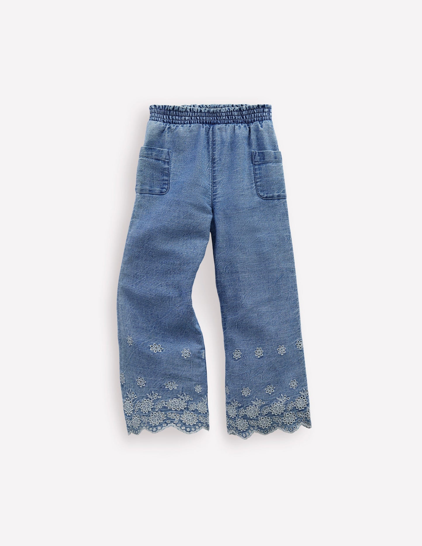 Broderie Hem Trousers-Denim