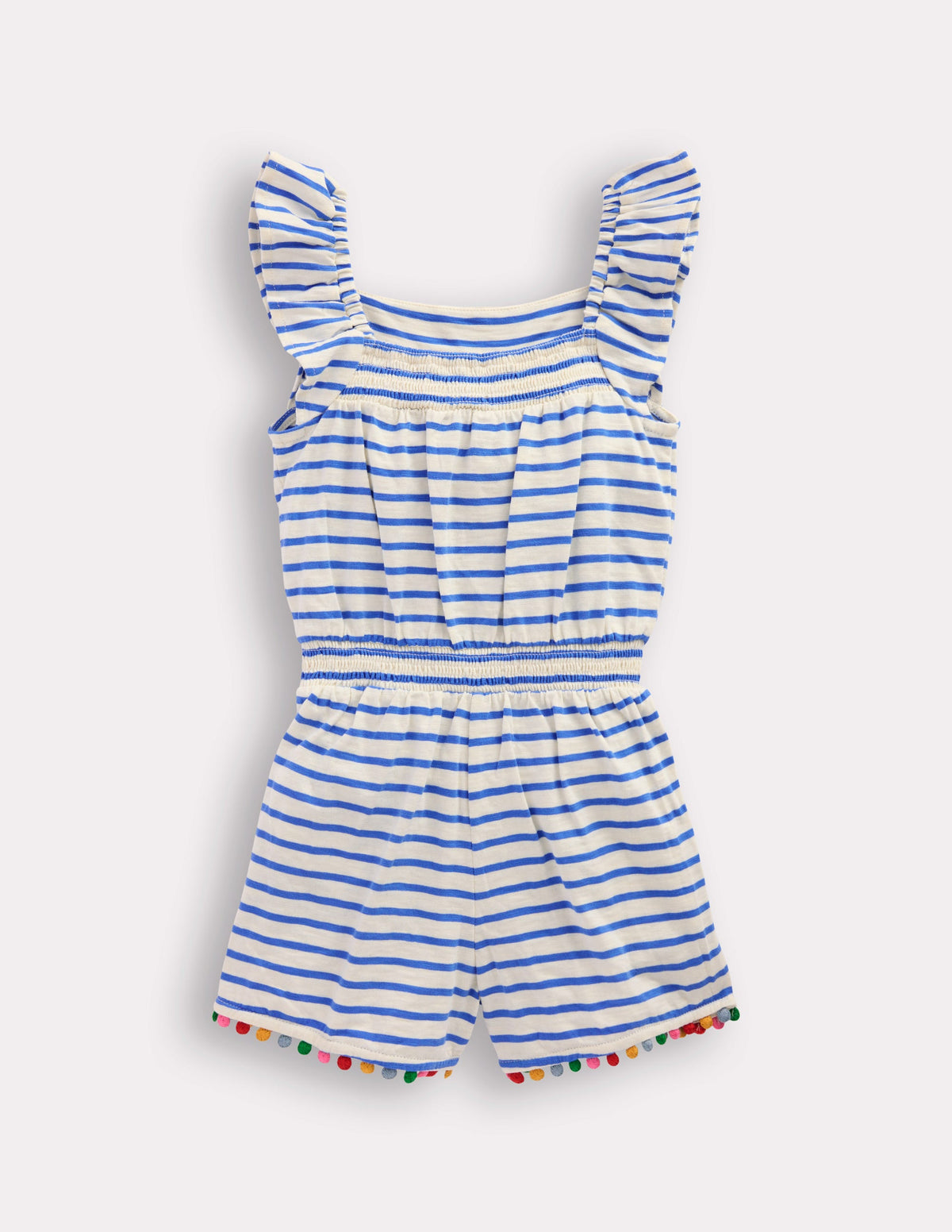 Ciara Pom Trim Jersey Playsuit-Ivory/ Azure Blue Stripe - Image 2