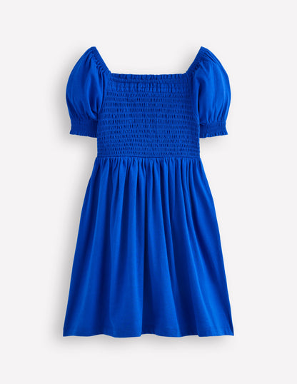 Clare Shirred Appliqué Dress-Blue Safari Animals-2