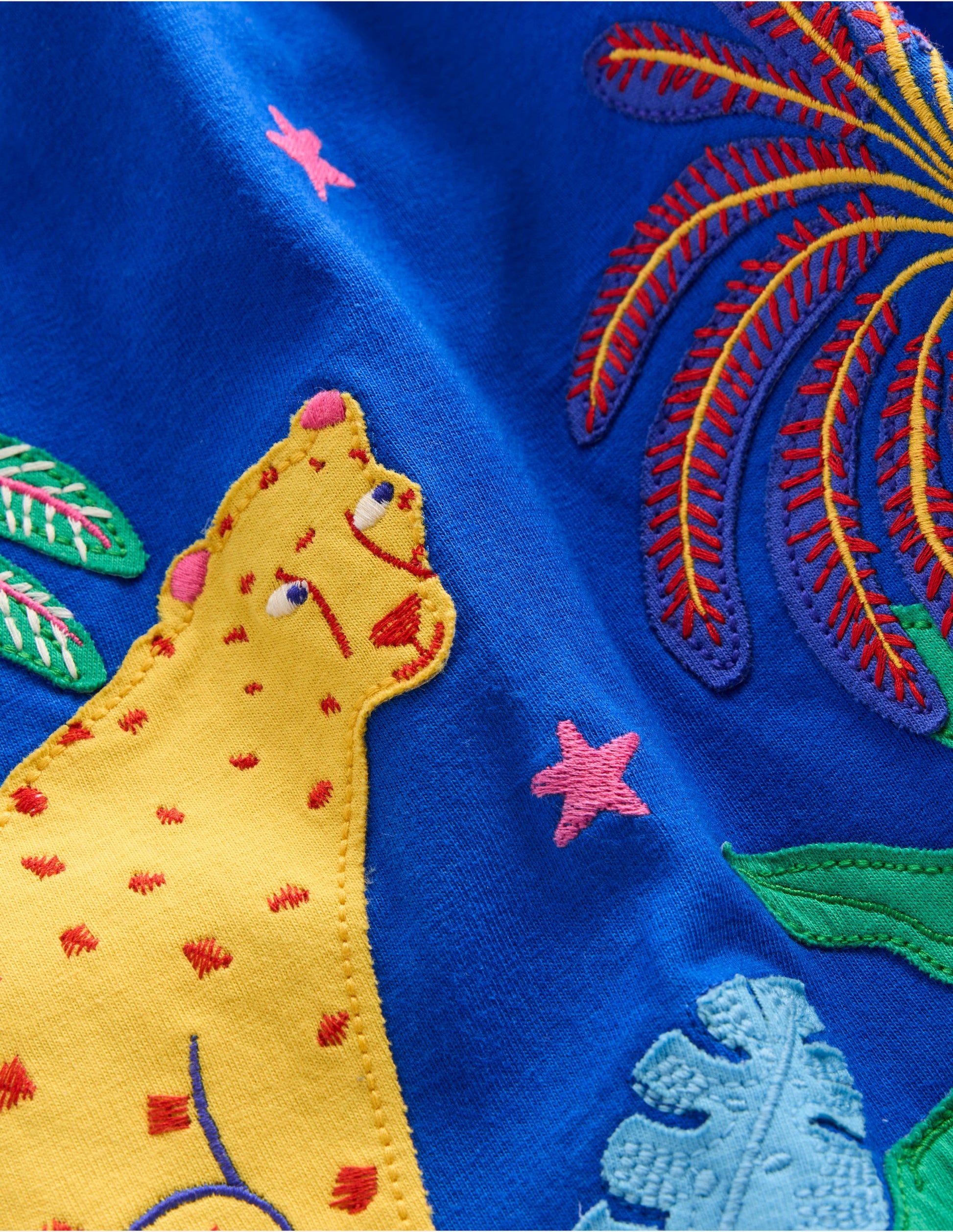 Clare Shirred Appliqué Dress-Blue Safari Animals-3