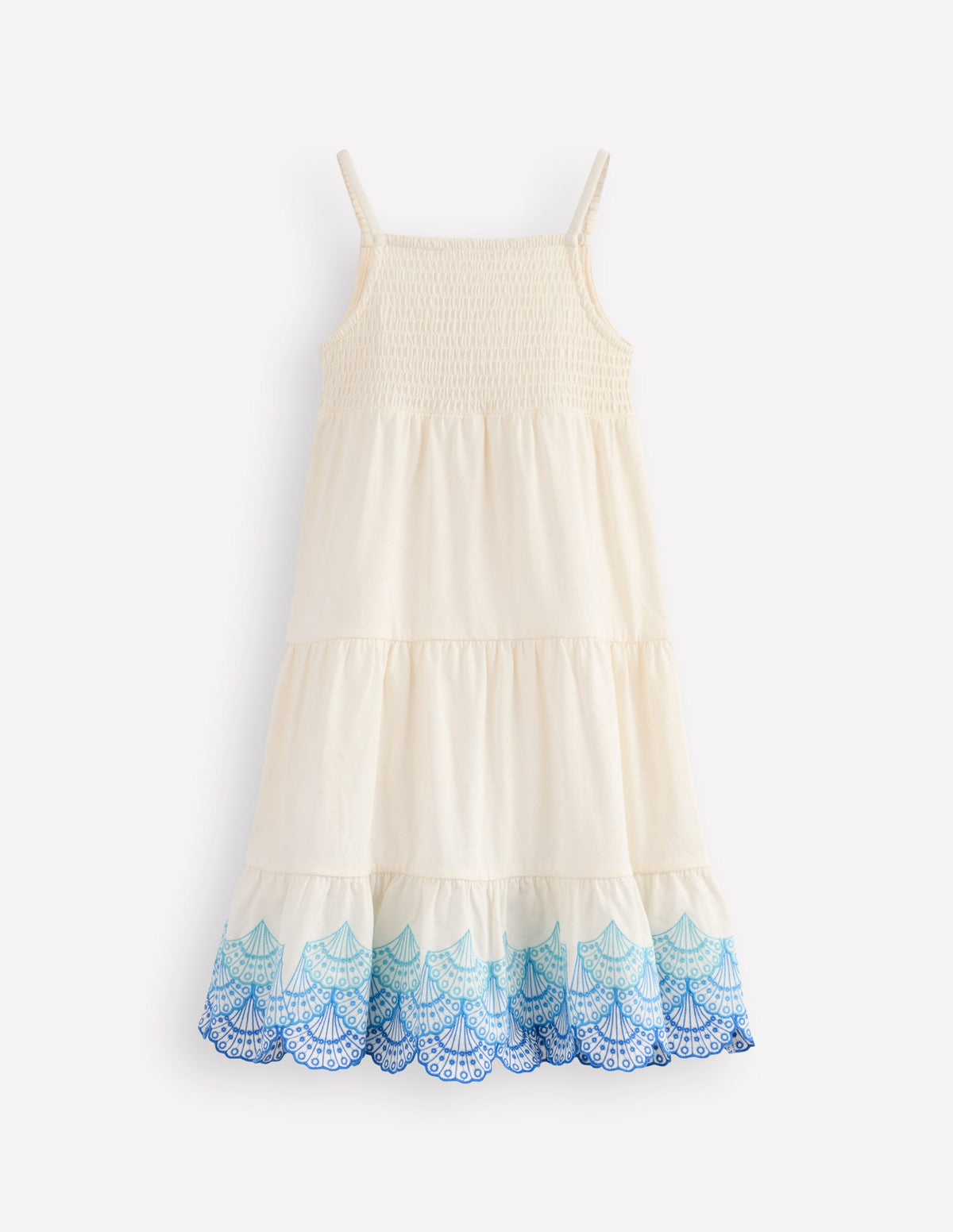 Enza Broderie Hem Jersey Dress-Soft Ivory Shells - Image 1
