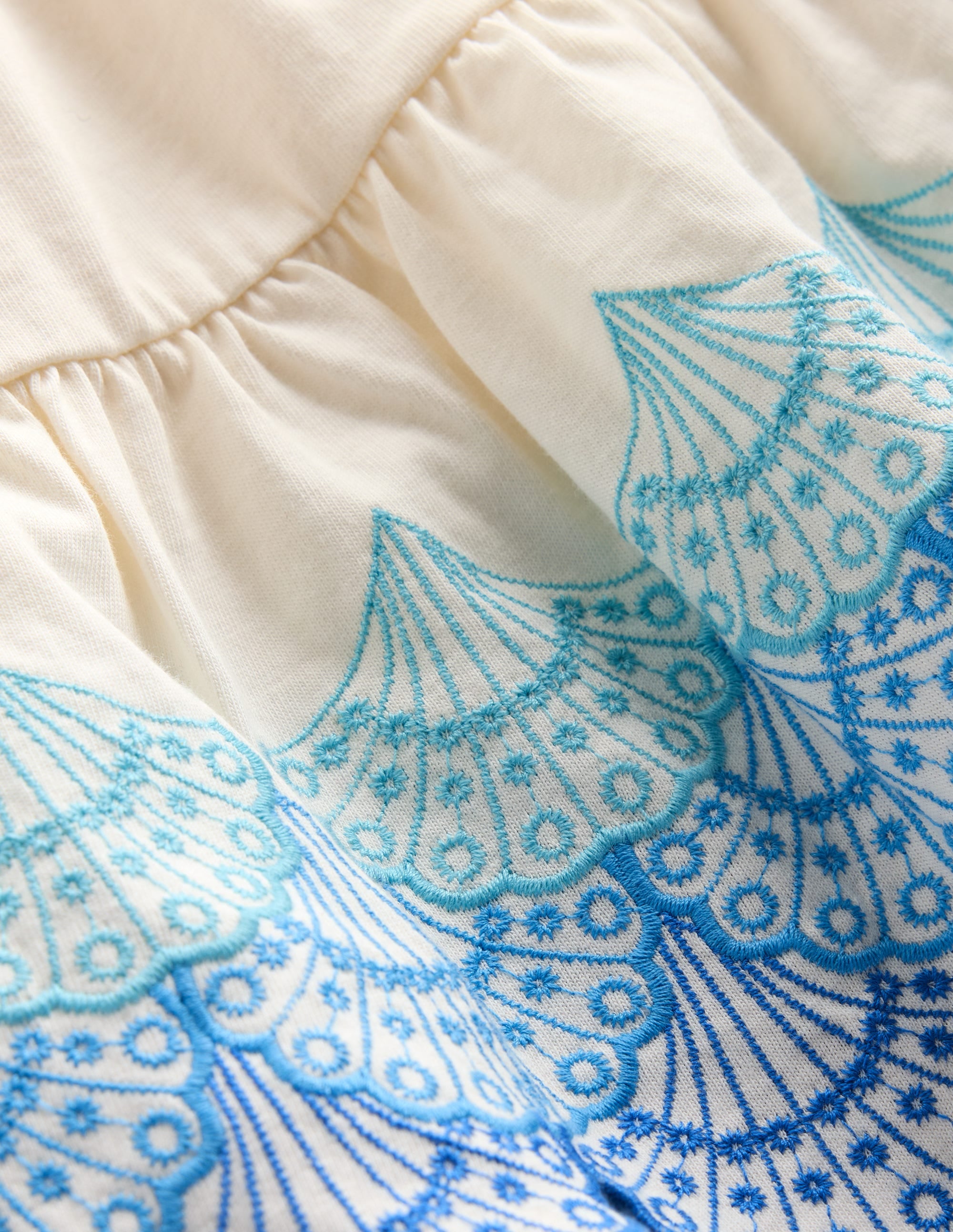 Enza Broderie Hem Jersey Dress-Soft Ivory Shells - Image 3