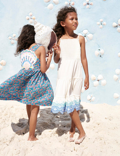 Enza Broderie Hem Jersey Dress-Soft Ivory Shells-3