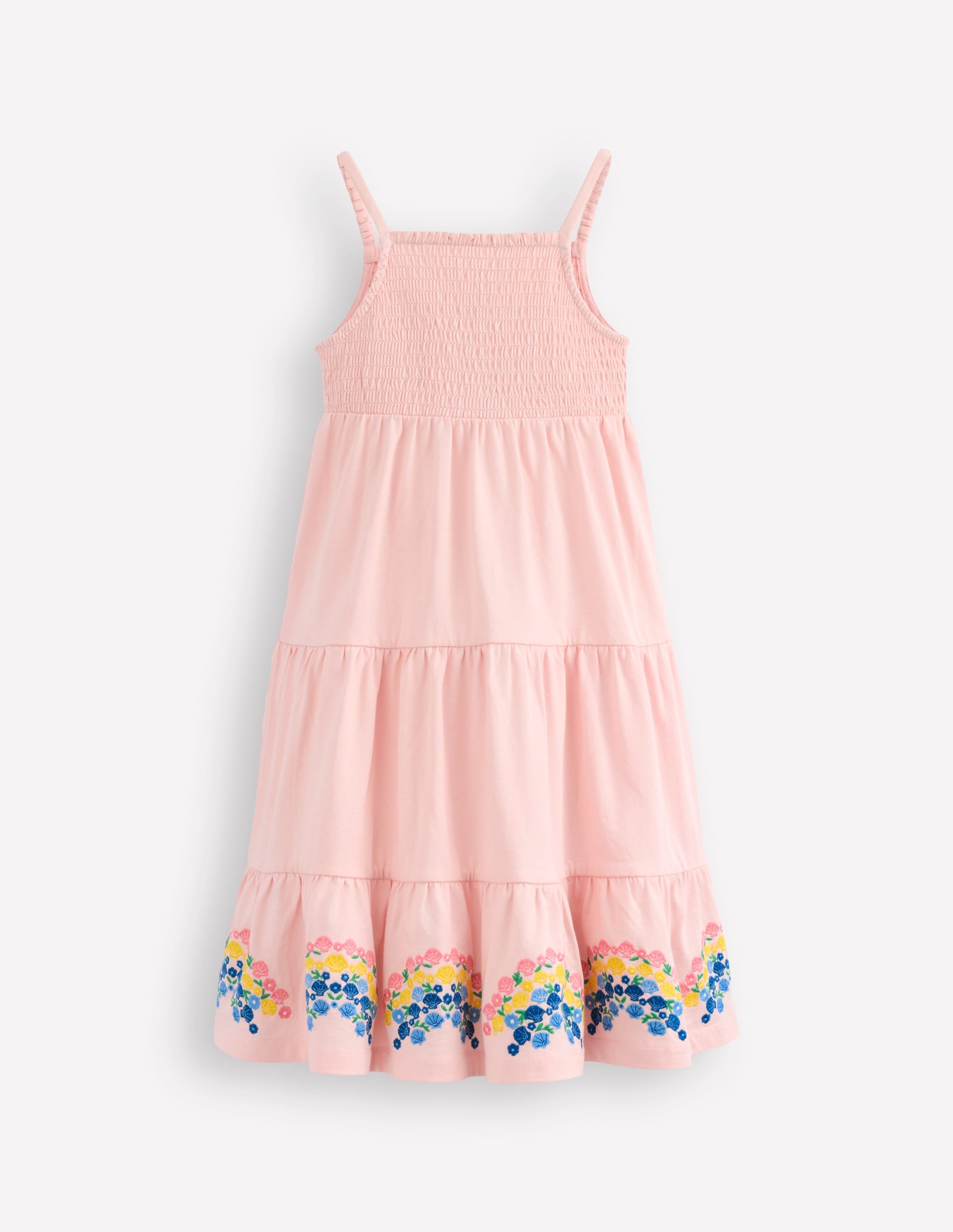 Enza Broderie Hem Jersey Dress-Chalk Pink Rainbows - Image 1