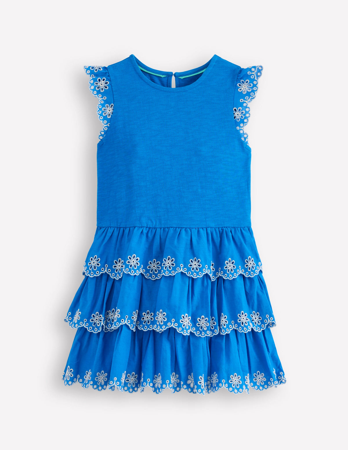 Broderie Mix Jersey Dress-Cerulean Blue - Image 1