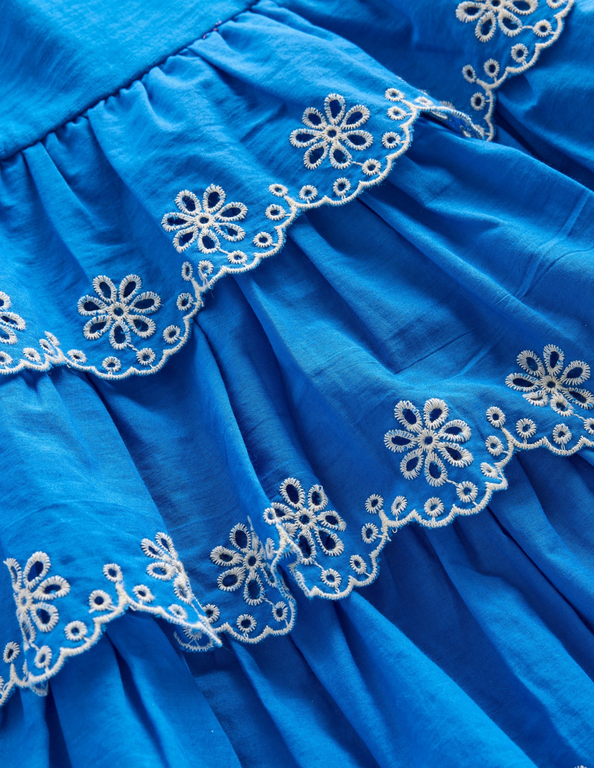 Broderie Mix Jersey Dress-Cerulean Blue - Image 3