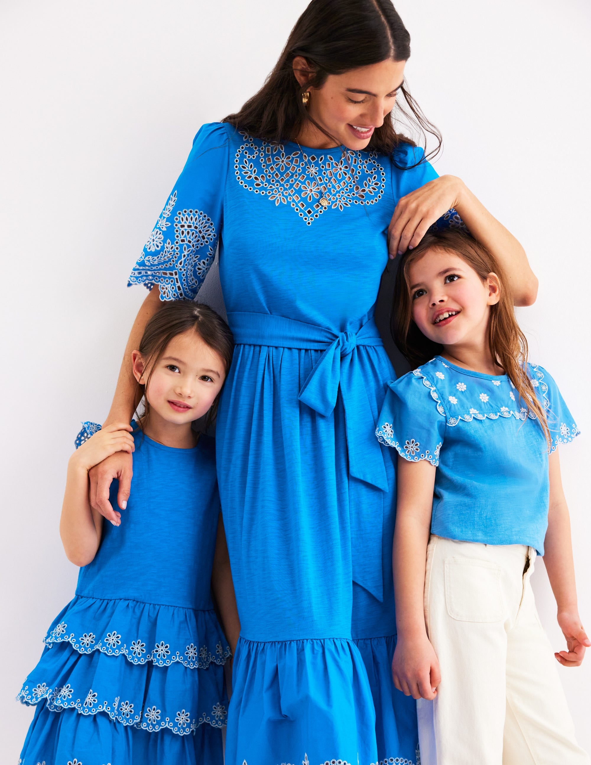 Broderie Mix Jersey Dress-Cerulean Blue - Image 4