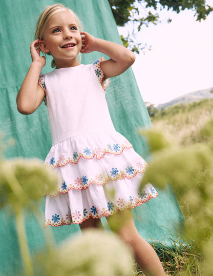 Broderie Mix Jersey Dress-White Rainbow-1