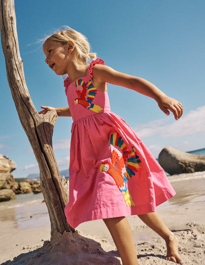 Annalisa Appliqué Sundress-Sorbet Pink Birds-1