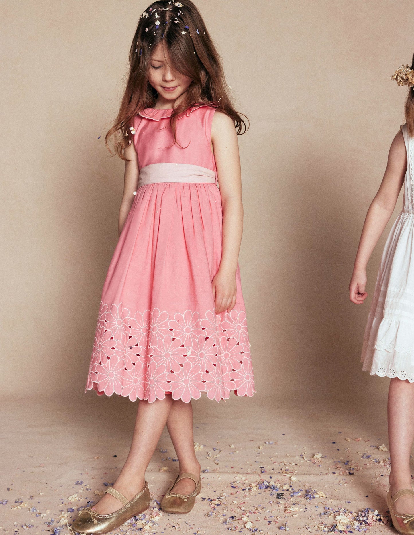 Flower Hem Occasion Dress-Salmon Pink