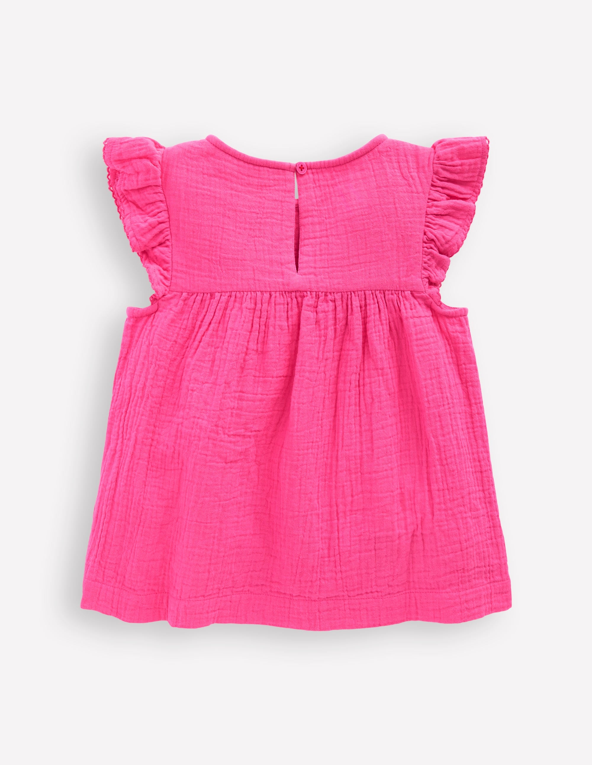 Double Cloth Frill Sleeve Top-Sorbet Pink Embroidered - Image 2