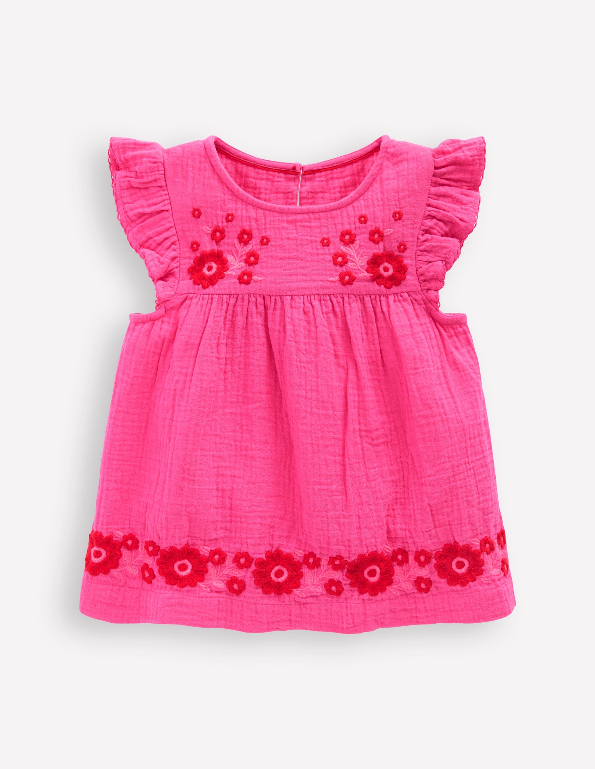 Double Cloth Frill Sleeve Top-Sorbet Pink Embroidered - Image 1