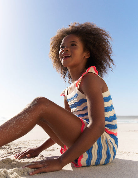 Crochet Knitted Shorts-Blue/ivory Stripe