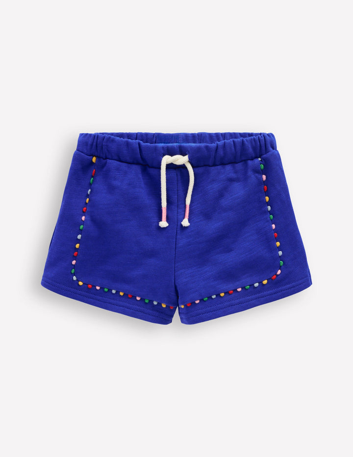 Pom Trim Jersey Short-Bright Blue