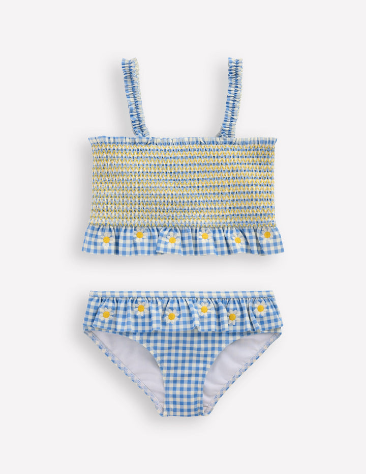 Pretty Peplum Bikini-Smocked Gingham Daisy