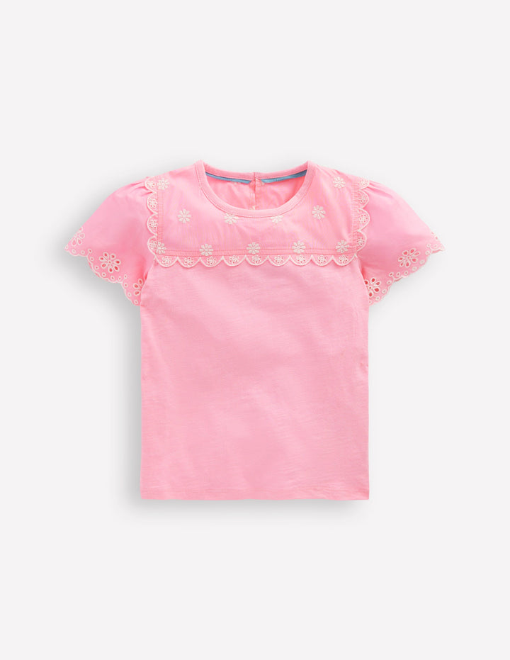 Broderie Sleeve Tee-Vintage Mauve