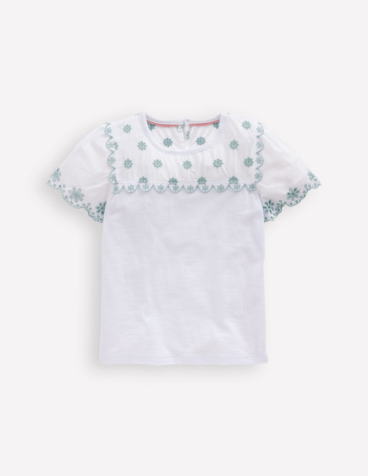Broderie Sleeve Tee-White
