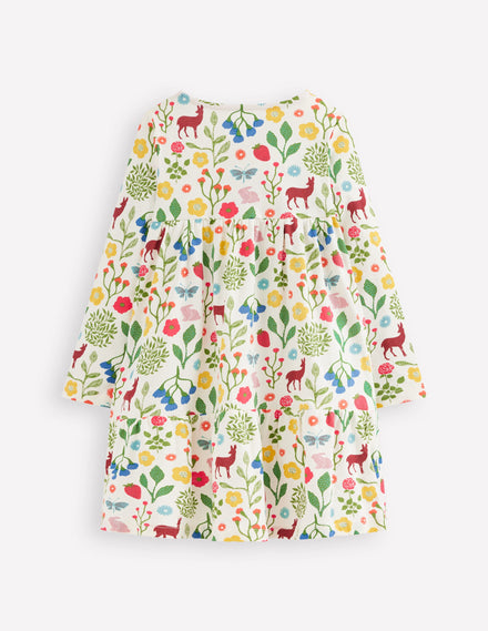 Ariel Long Sleeve Twirly Dress-Soft Ivory Woodland Walk