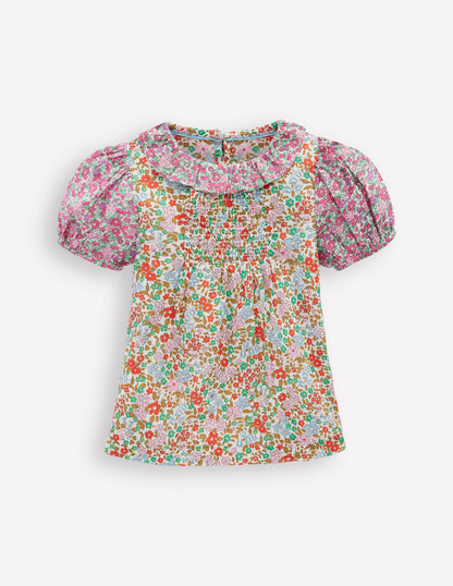 Smocked Frill Neck Blouse-Hotchpotch Floral-2
