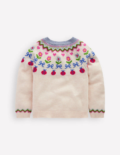 Edie Fair Isle Cardigan-Ecru Marl Flowers-3