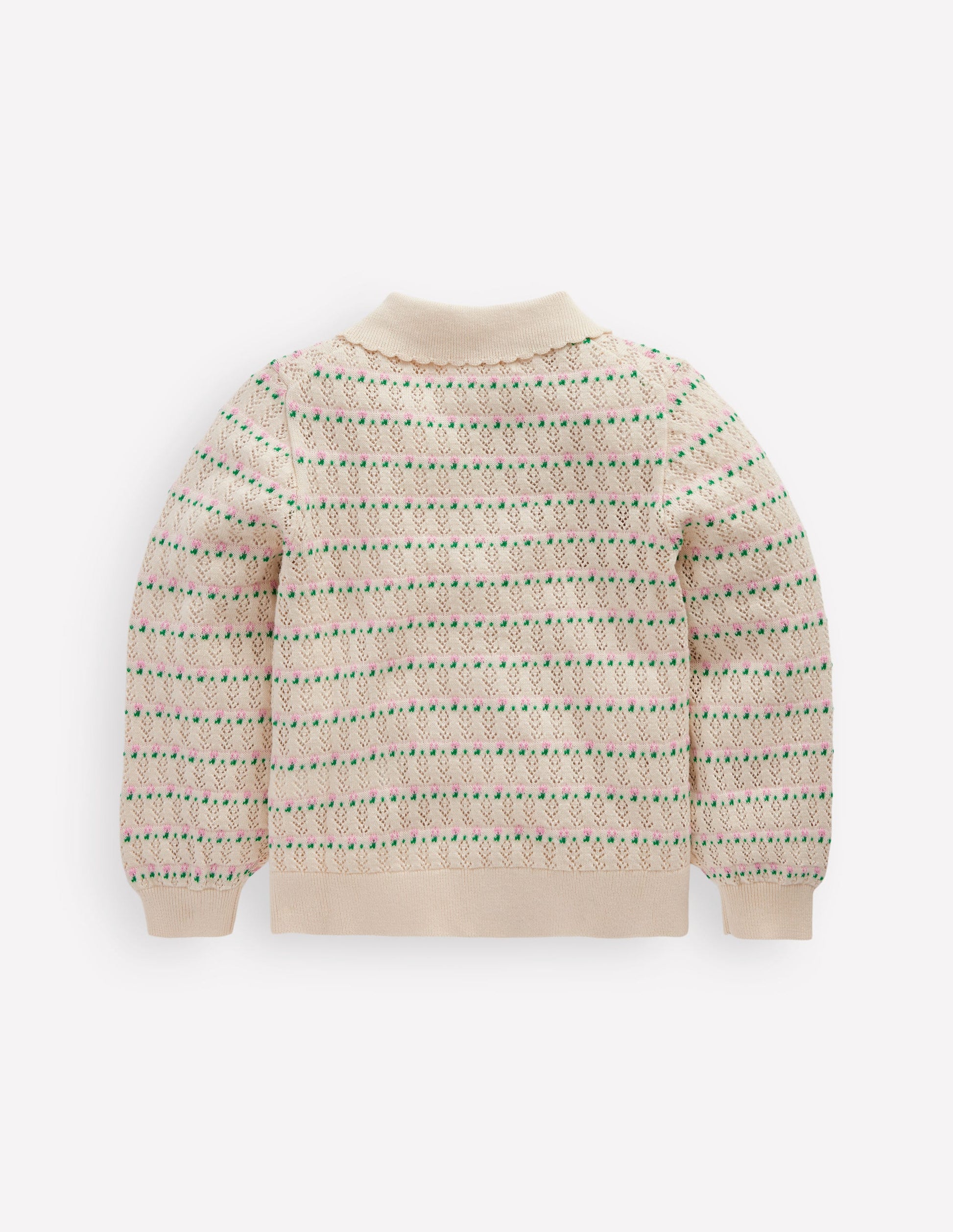 Pointelle Collared Cardigan-Warm Ivory-3