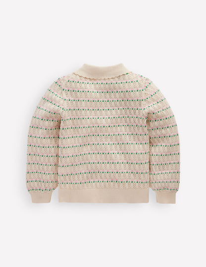 Pointelle Collared Cardigan-Warm Ivory-3