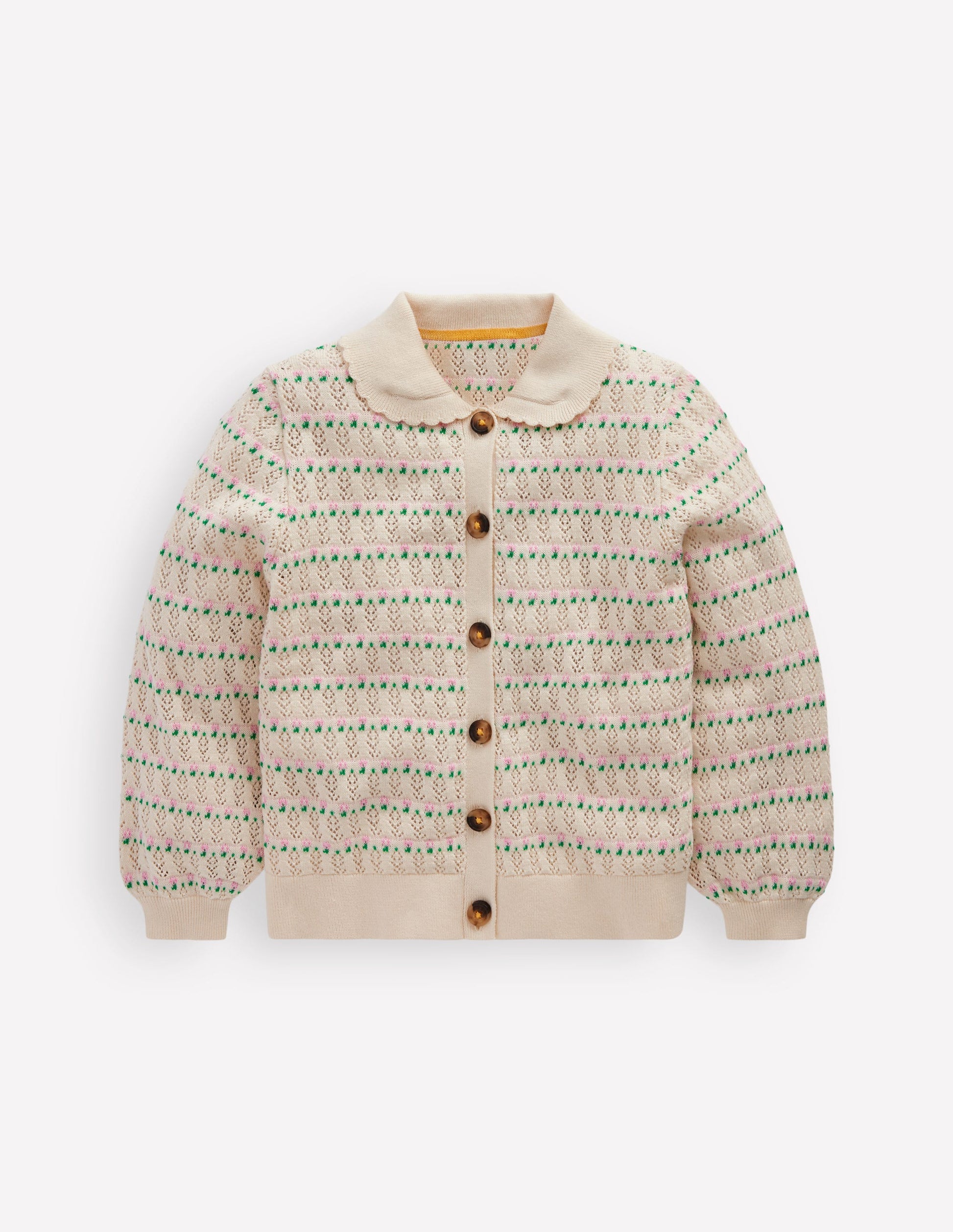 Pointelle Collared Cardigan-Warm Ivory-2