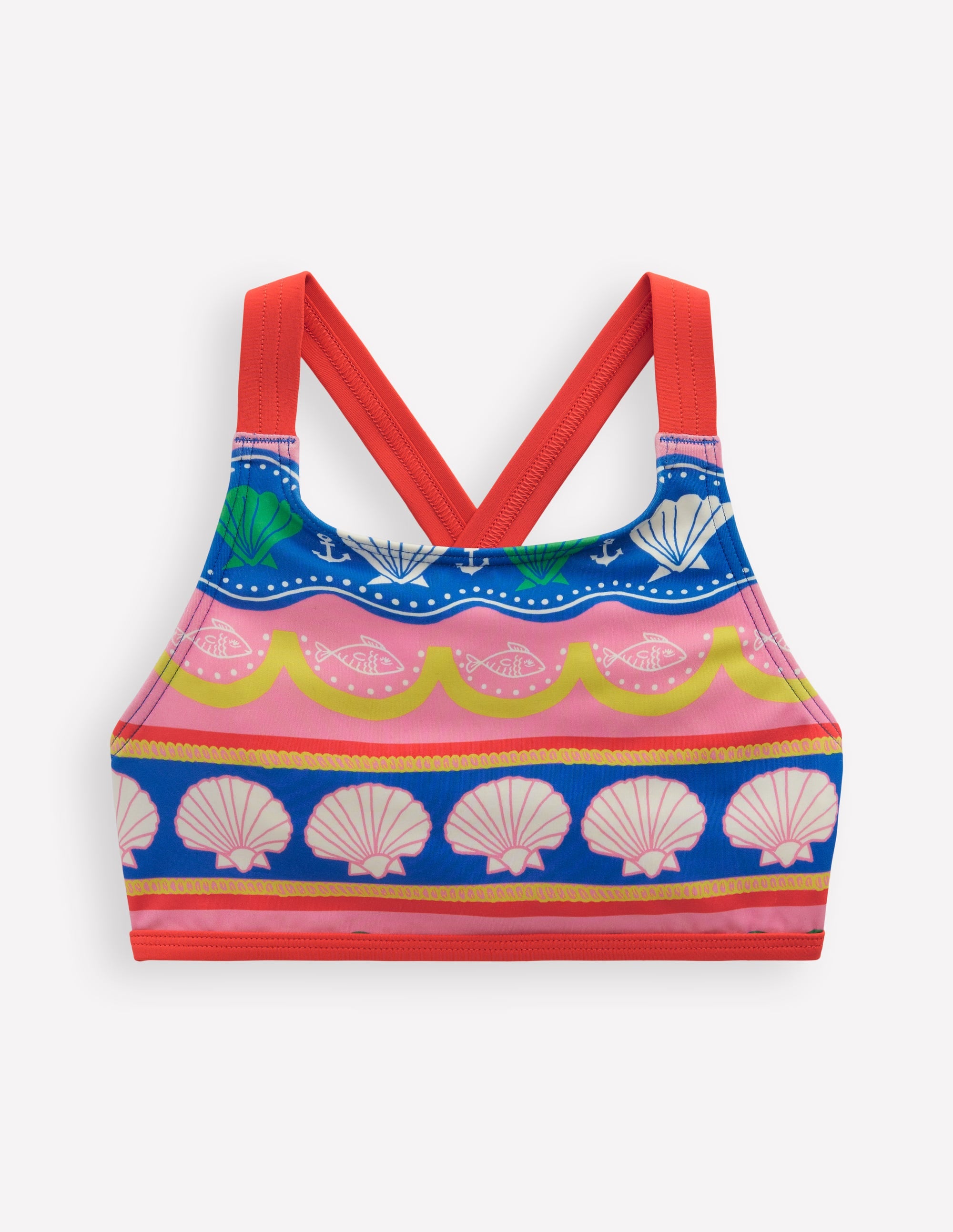 Cross-back Bikini Top-Multi Sea Shell Stripe - Image 1